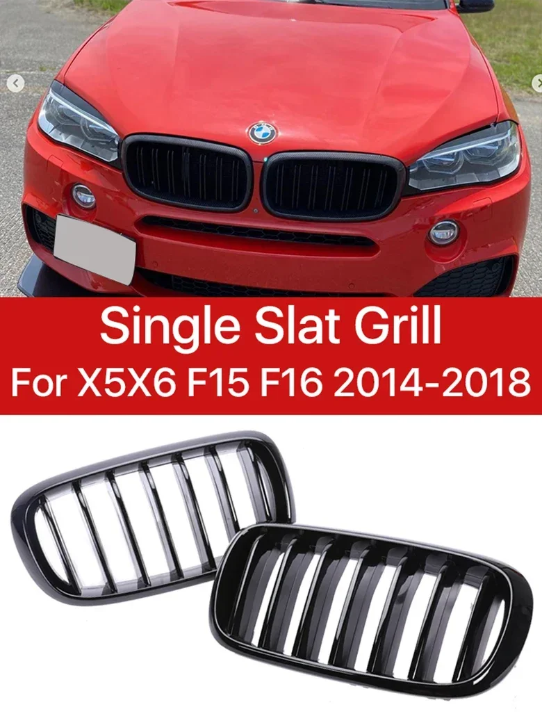 

New! Lower Front Bumper Kidney Grille Single Slat M Color Inside Chrome Grills With Night Vision For BMW X5 X6 F15 F16 2014-2018