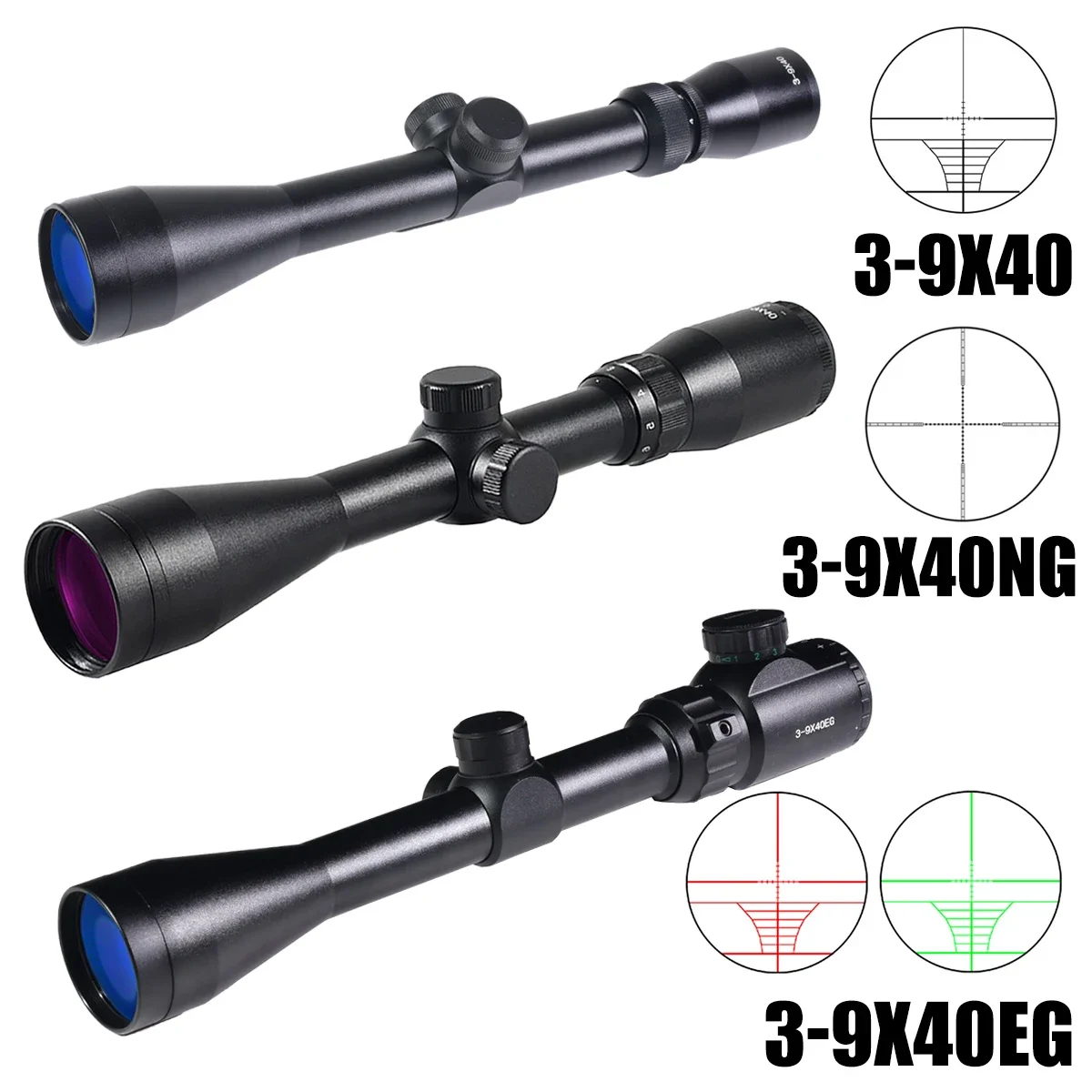 

3-9x40 Series Optics Rifle Scope Outdoors Shooting Training Scope Red Green Reticle Tactical Airsoft Sight for Hunting Accessory