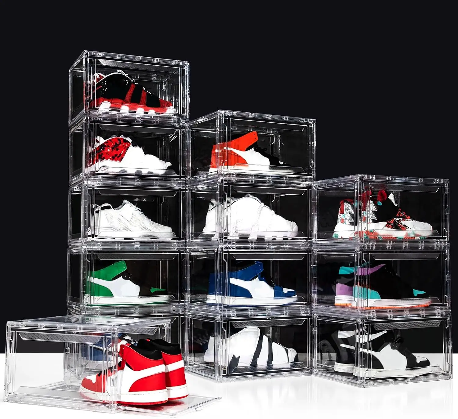 Upgraded 12 Pack Shoe Box,Acrylic Clear Shoe Boxes,Drop Front Shoe Storage Box,Clear Plastic Stackable Sneaker Box,Shoe Containe
