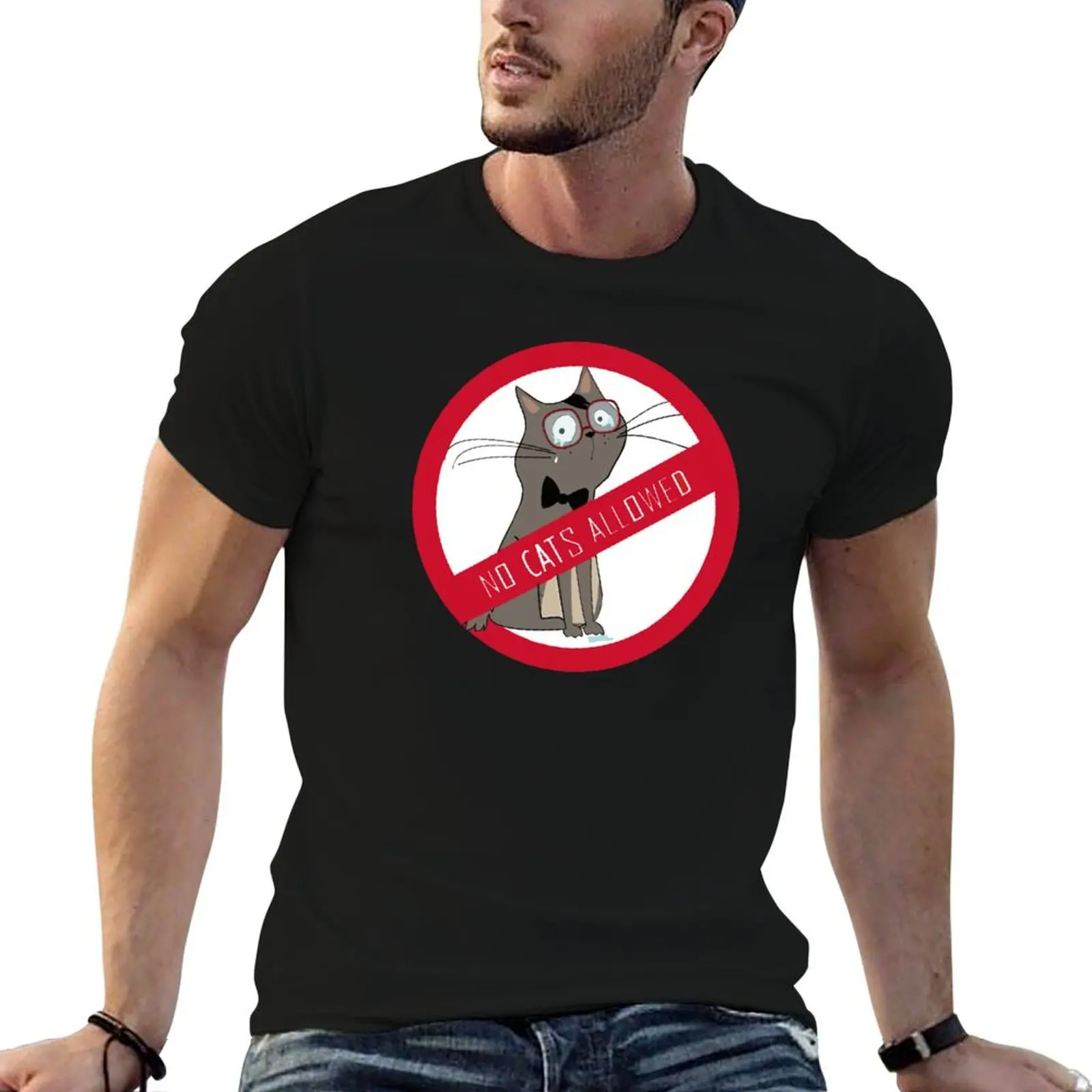 Funny Dog, No Cats Allowed T-Shirt Casual Simple Design Short Sleeve Shirt