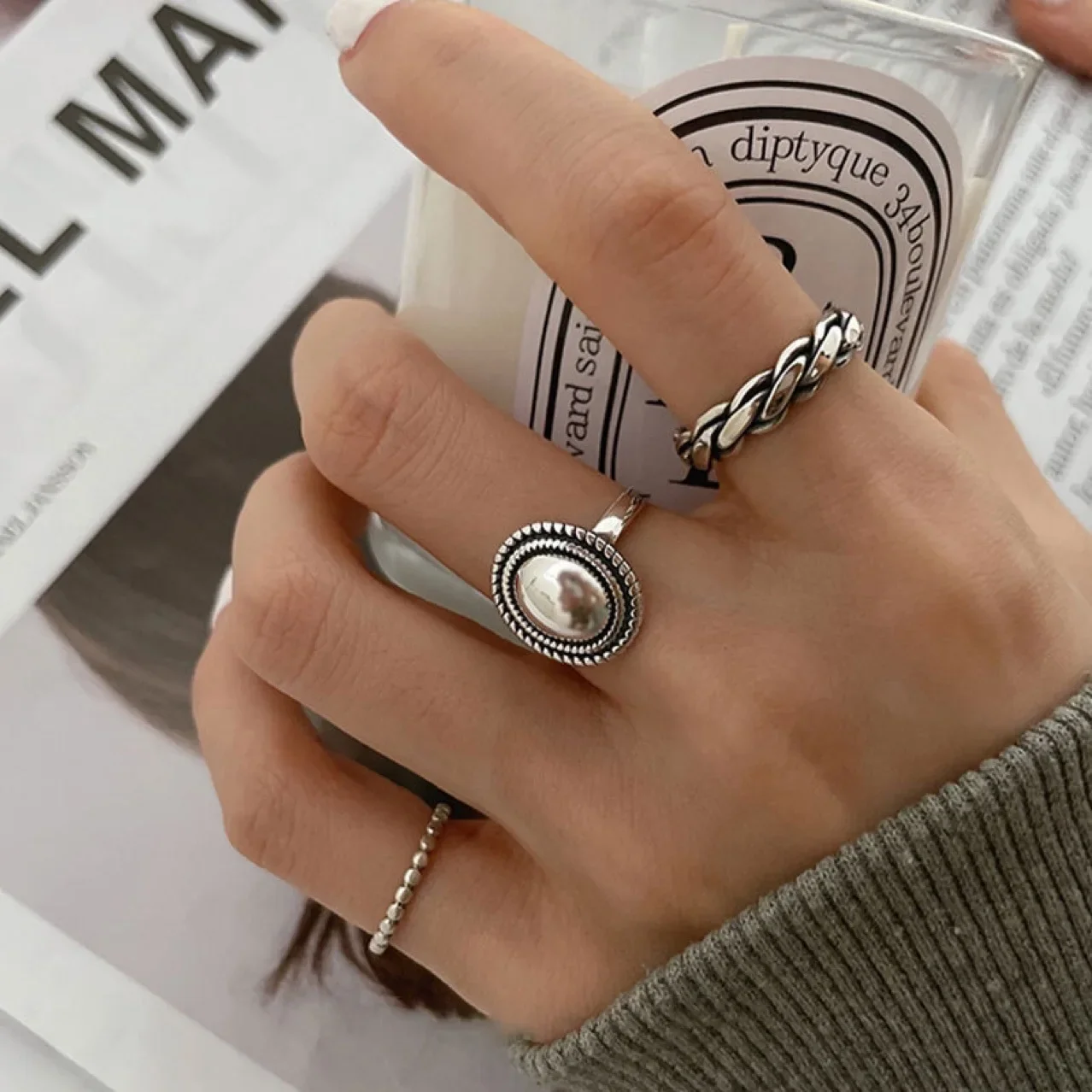 Nuevos Anillos de Plata de Ley para Parejas, Accesorios de Moda INS, Diseño Vintage Trenzado, Forma Redonda, Joyería Geométrica de Plata Tailandesa