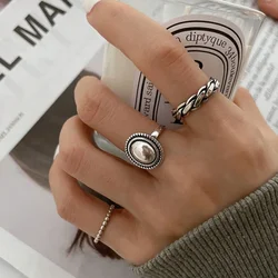 New Sterling Silver Rings Couples Accessories INS Fashion Vintage Twist Design Round Shape Geometric Thai Silver Jewelry