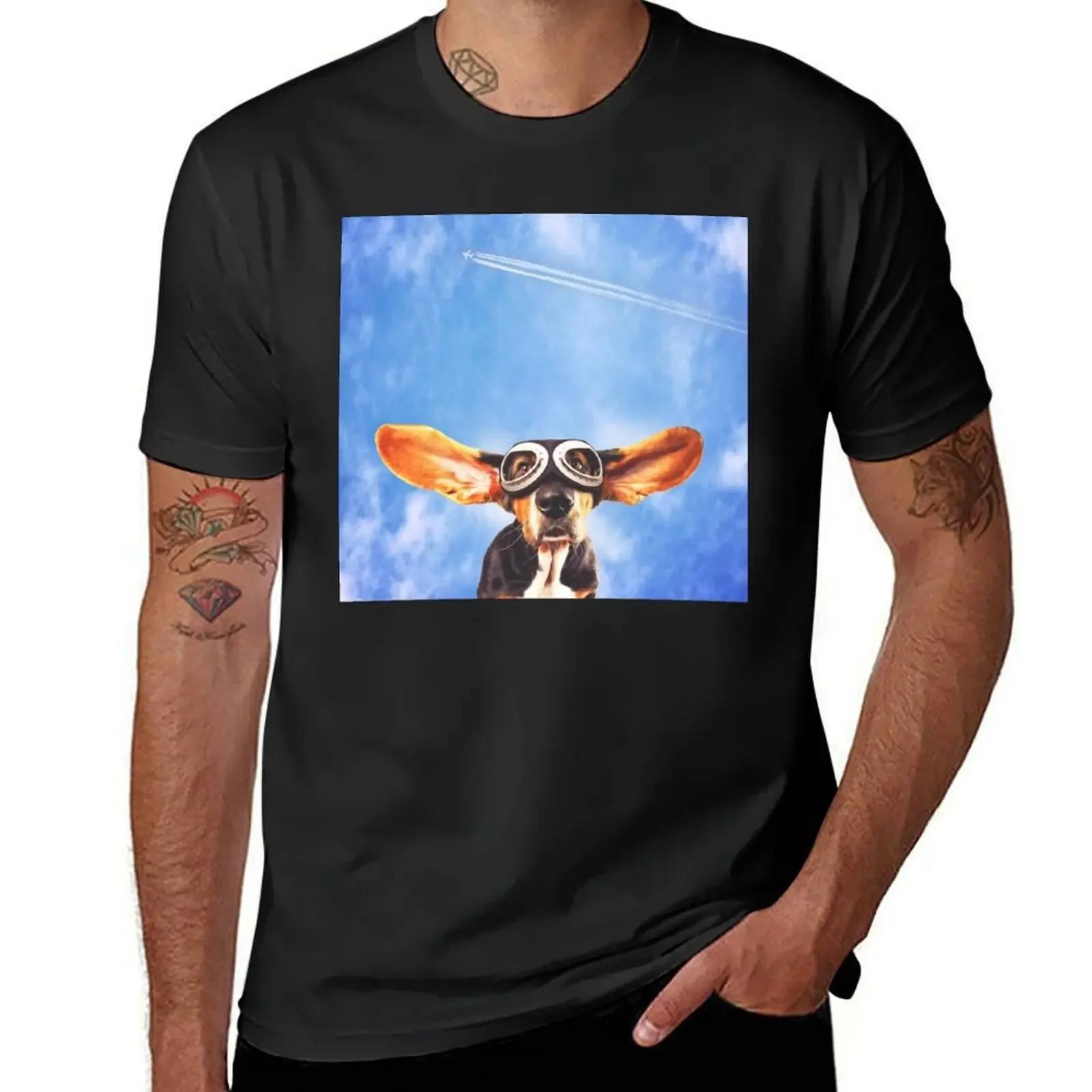 Flying Basset hound T-Shirt kawaii clothes anime figures Men's t-shirt