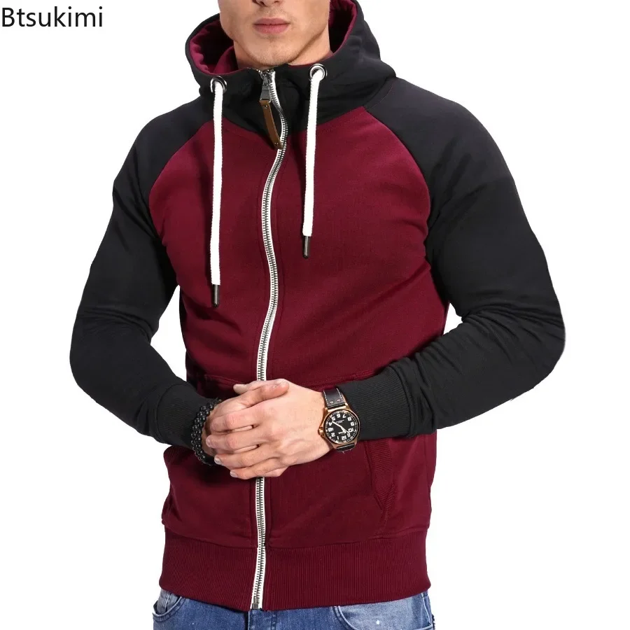 Fashion Men's Casual Hooded Jacket Splice Contrast Color Design Men Sweatshirts Zipper Cardigan Coats Male Sport Fitness Hoodies