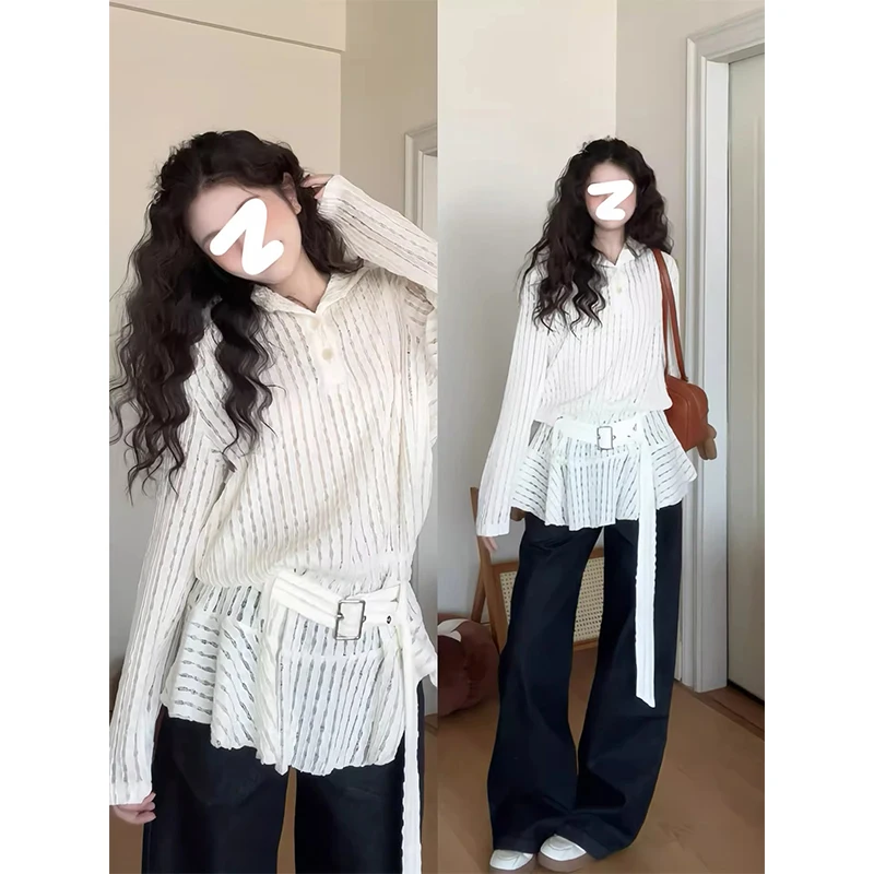 

Женский вязаный свитер большого размера с ажурным узором, весна 2025, новый дизайн, свободная толстовка в корейском стиле, с длинными рукавами, для повседневной носки