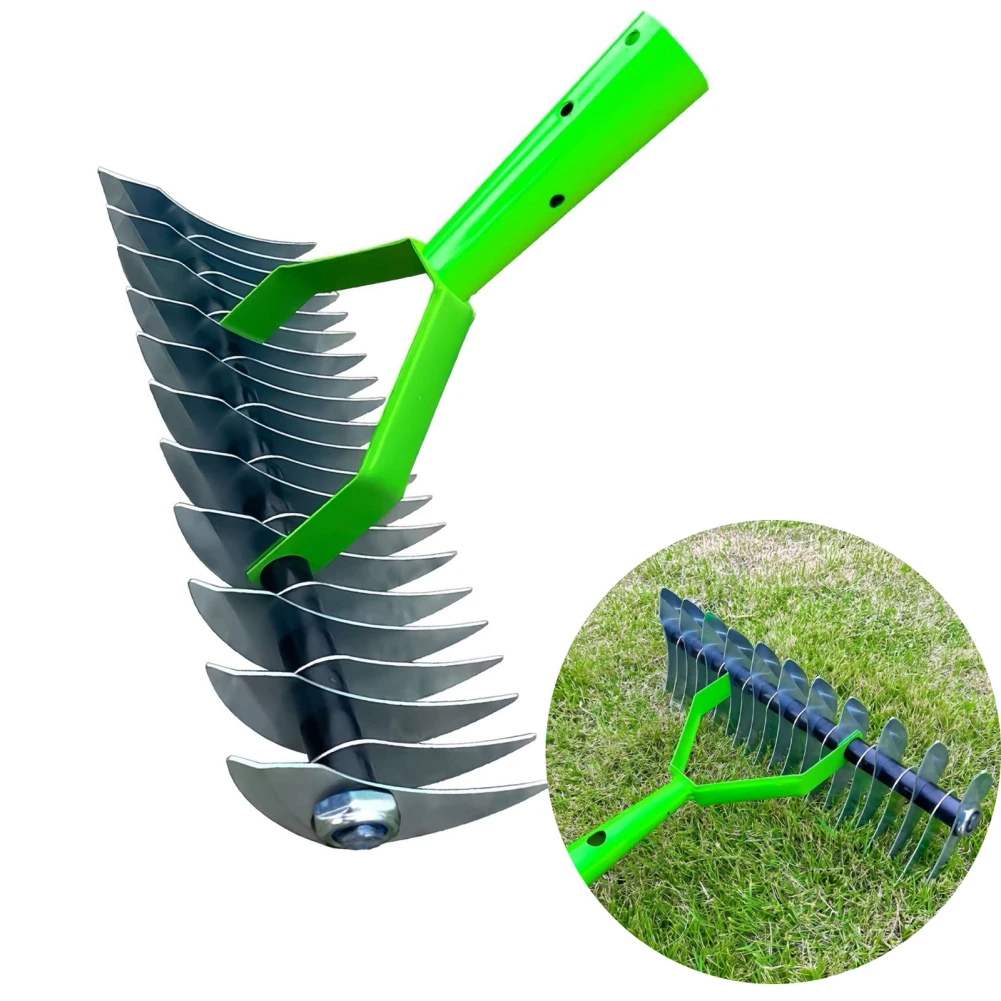 Thatch Rake Lawn Loosening Soil Rake 12.8-Inch Wide Efficient Lawn Grass Rake For Cleaning Dead Grass Alloy Steel Thatching Rake