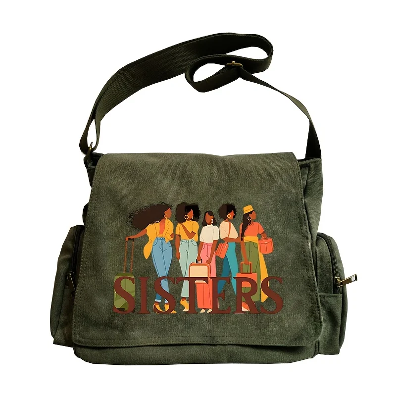 

Новые модные женские сумки через плечо, парусиновая сумка через плечо Sisters Travel-Themed для повседневных поездок на работу