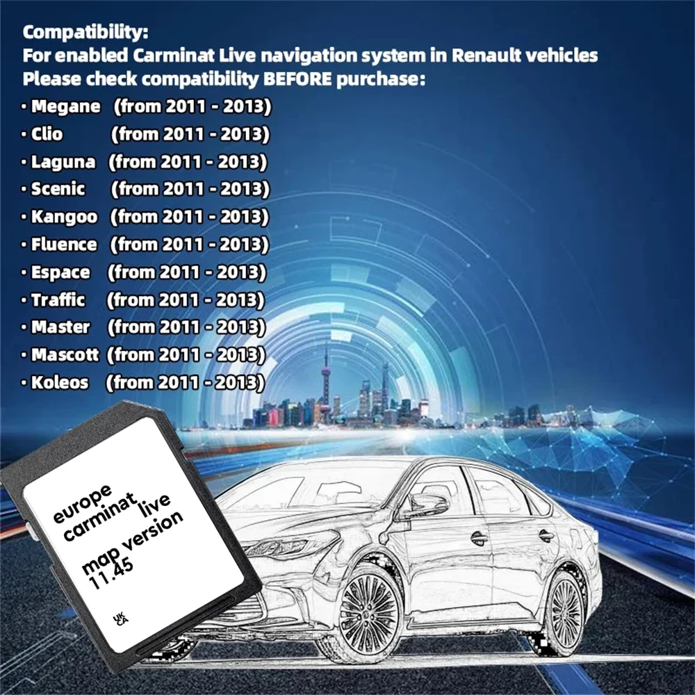 Karta SD z aktualizacją map europejskich do Carminat Live 11.45, nawigacji GPS samochodowej Renault Megane Clio Laguna Scenic 2011-2013, wersje 2025 — zdjęcie produktu 2