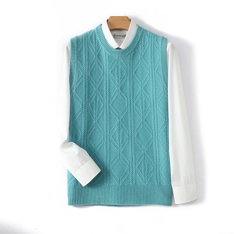 100% Australian Pure Wool Sweater Men's Vest Autumn Winter Thick Loose Warm Vest Round Neck Casual Business Base Knitted Sweater