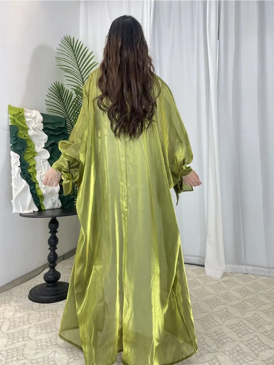 Eid Ramadan Silky Abaya for Women Lace-up Arab Muslim Long Dress Morocco Caftan Party Night Abayas Vestiidos Femme Turkey 2024