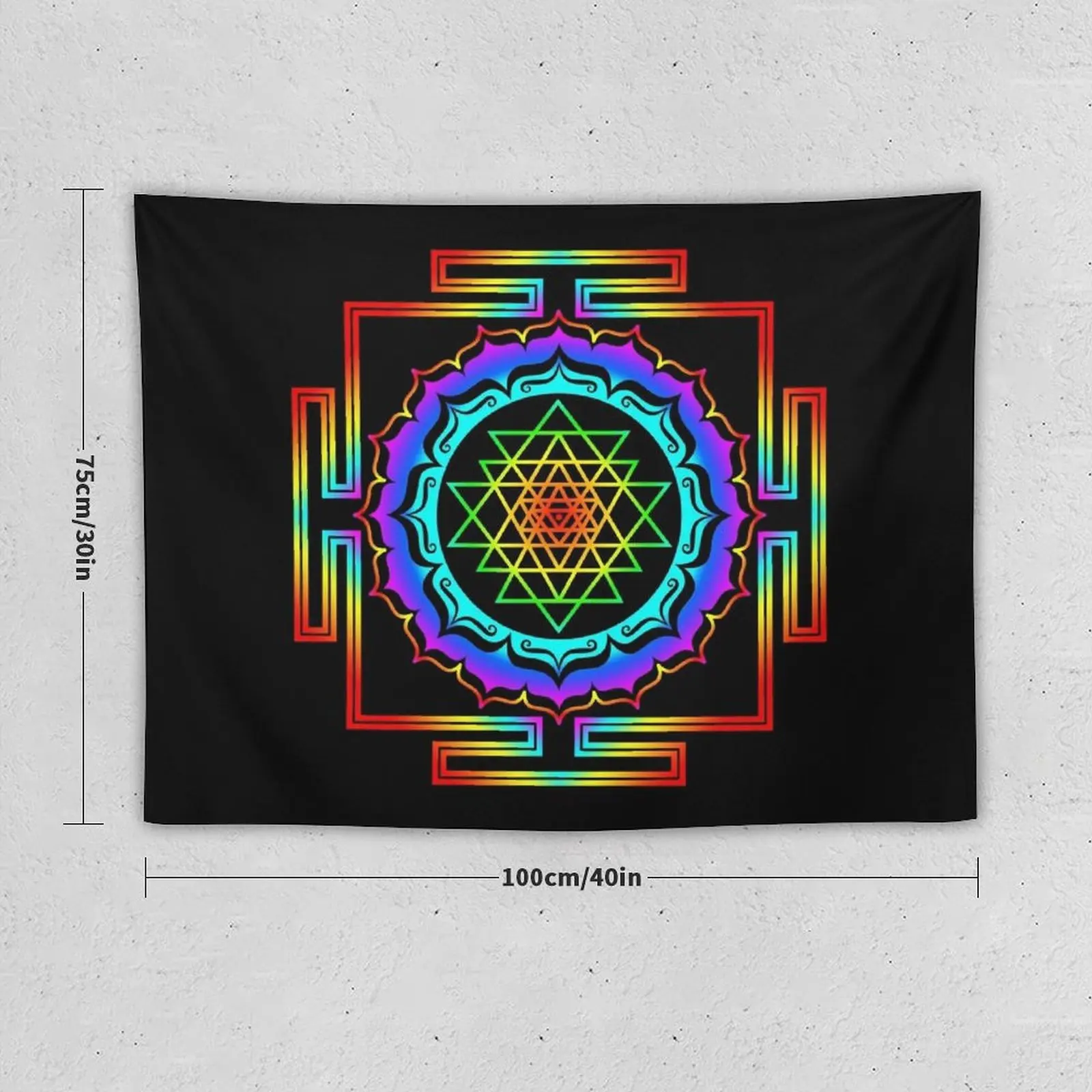 Shri Yantra - Cosmic Conductor of Energy, Rainbow Tapestry Wall Art Mushroom Tapestry