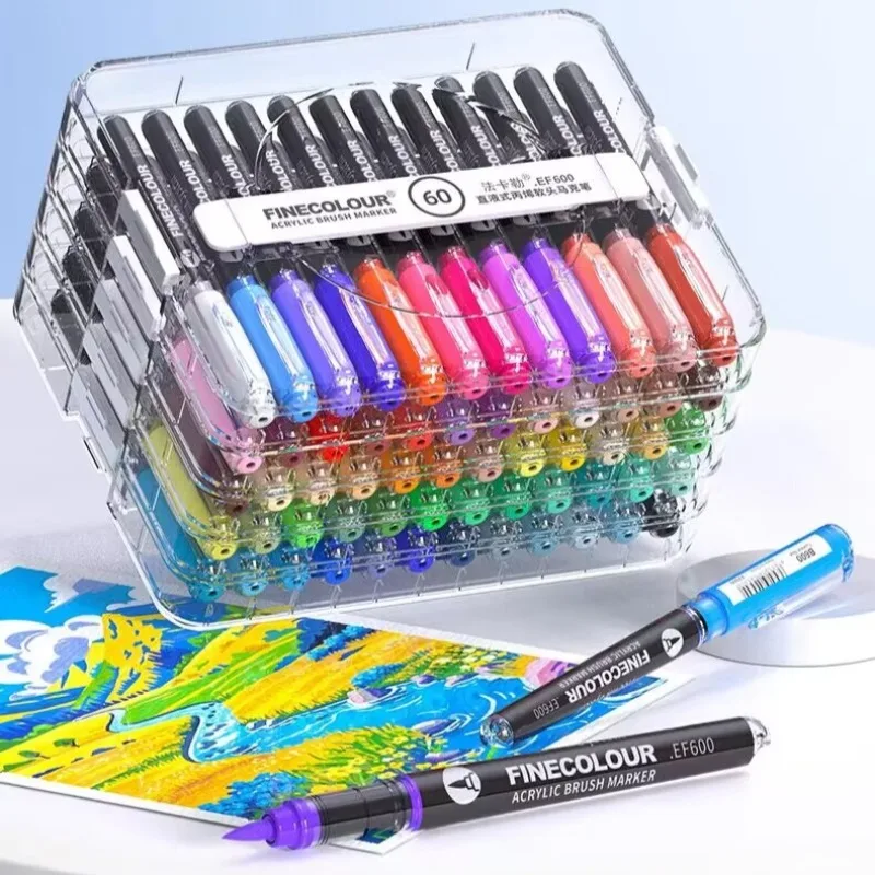 

60Colors Boxed Direct Liquid Soft Head Acrylic Markers Set Students Special Art Painting Creation Stone Graffiti Watercolor Pen