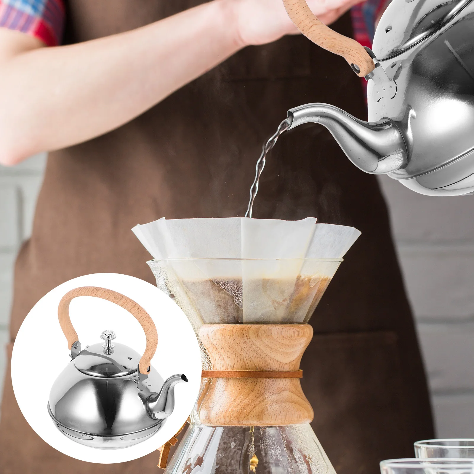 

Electric Wood Handle Stainless Steel Tea Kettle Large Capacity Boiling Pot Reliable Home Kitchen Kettle Teapot with Handle