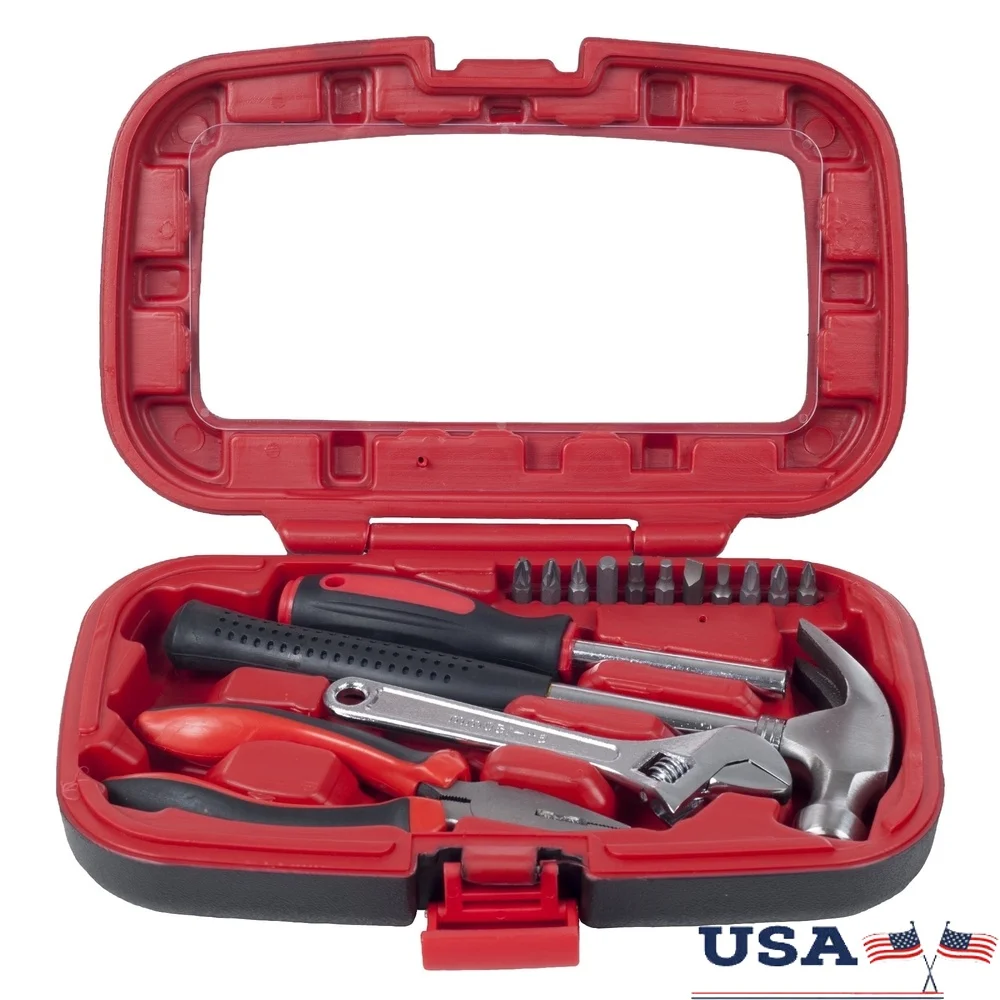 

Набор инструментов из 15 предметов с молотком, регулируемый гаечный ключ, плоскогубцы, многобитная отвертка, бытовой ремонтный набор, компактный ящик для инструментов, необходимые инструменты