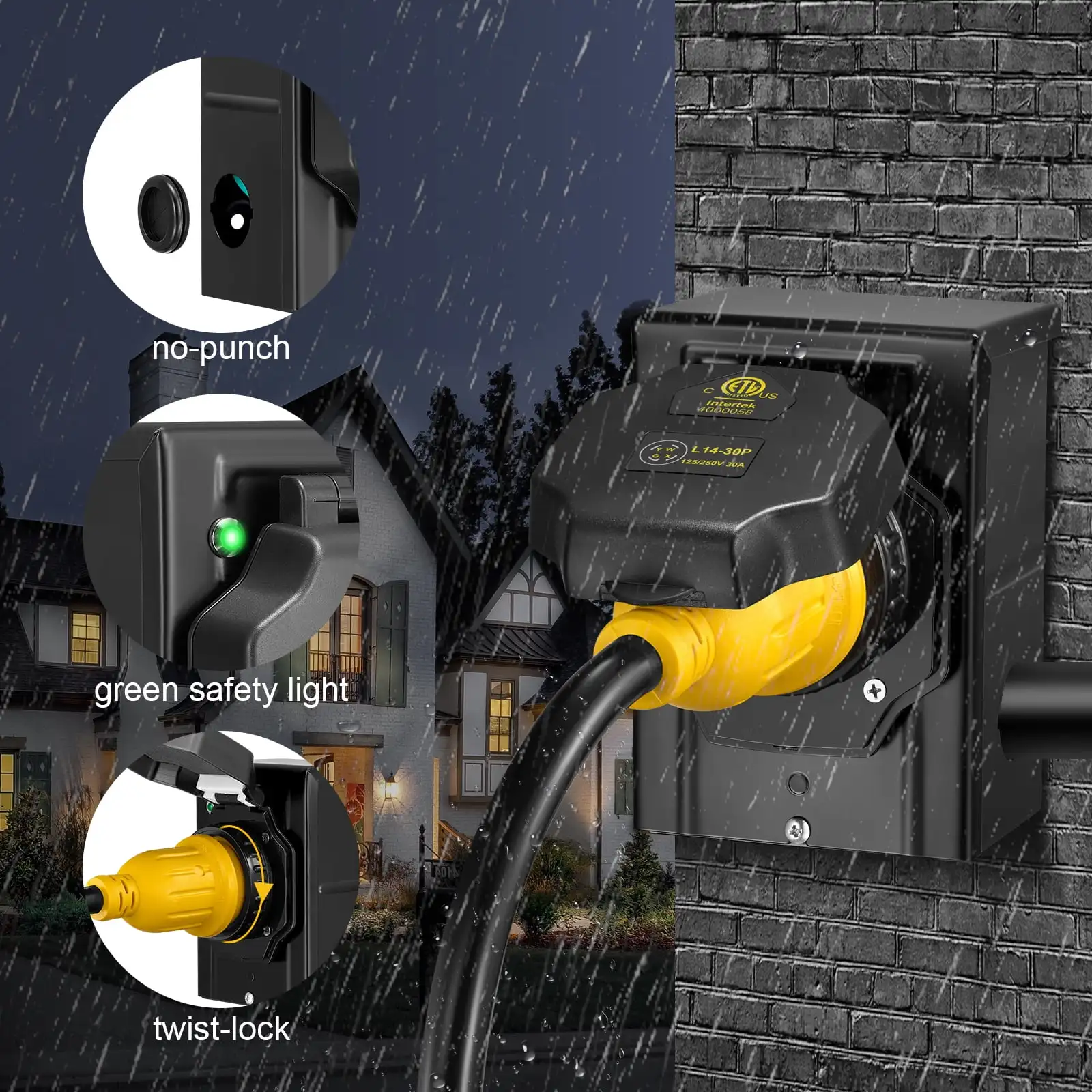 سلك مولد 15 قدم 30 أمبير مع صندوق مدخل طاقة محفور مسبقًا، سلك طاقة مولد عالي التحمل مصدر طاقة منزلي/RV #6