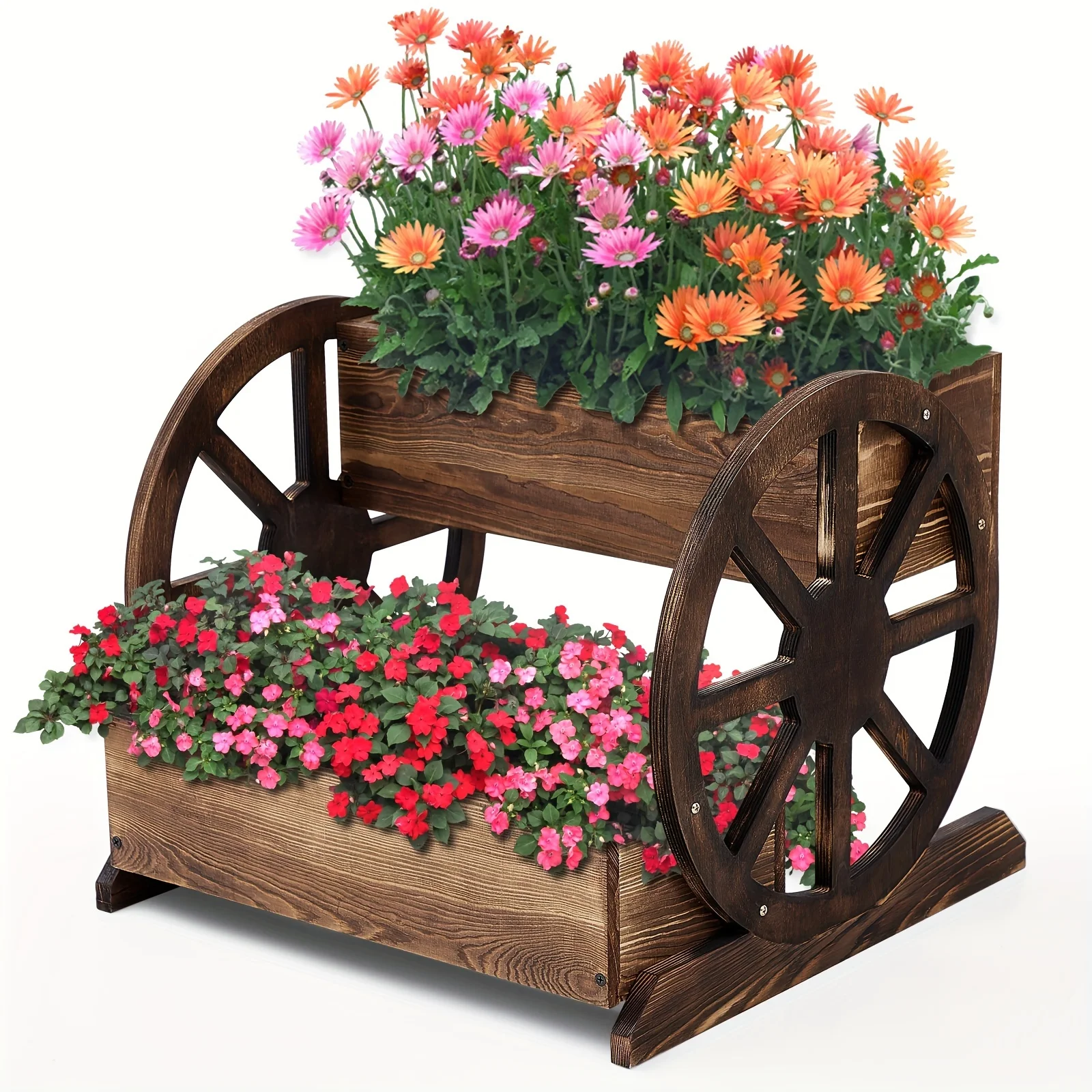 

1pc Wooden Wagon Planter Box Decorative Wooden Cart Rustic Flower Pot Garden Wagon Decor with Wheels for Indoor Outdoor Patio Garden Balcony Backyard Decoration