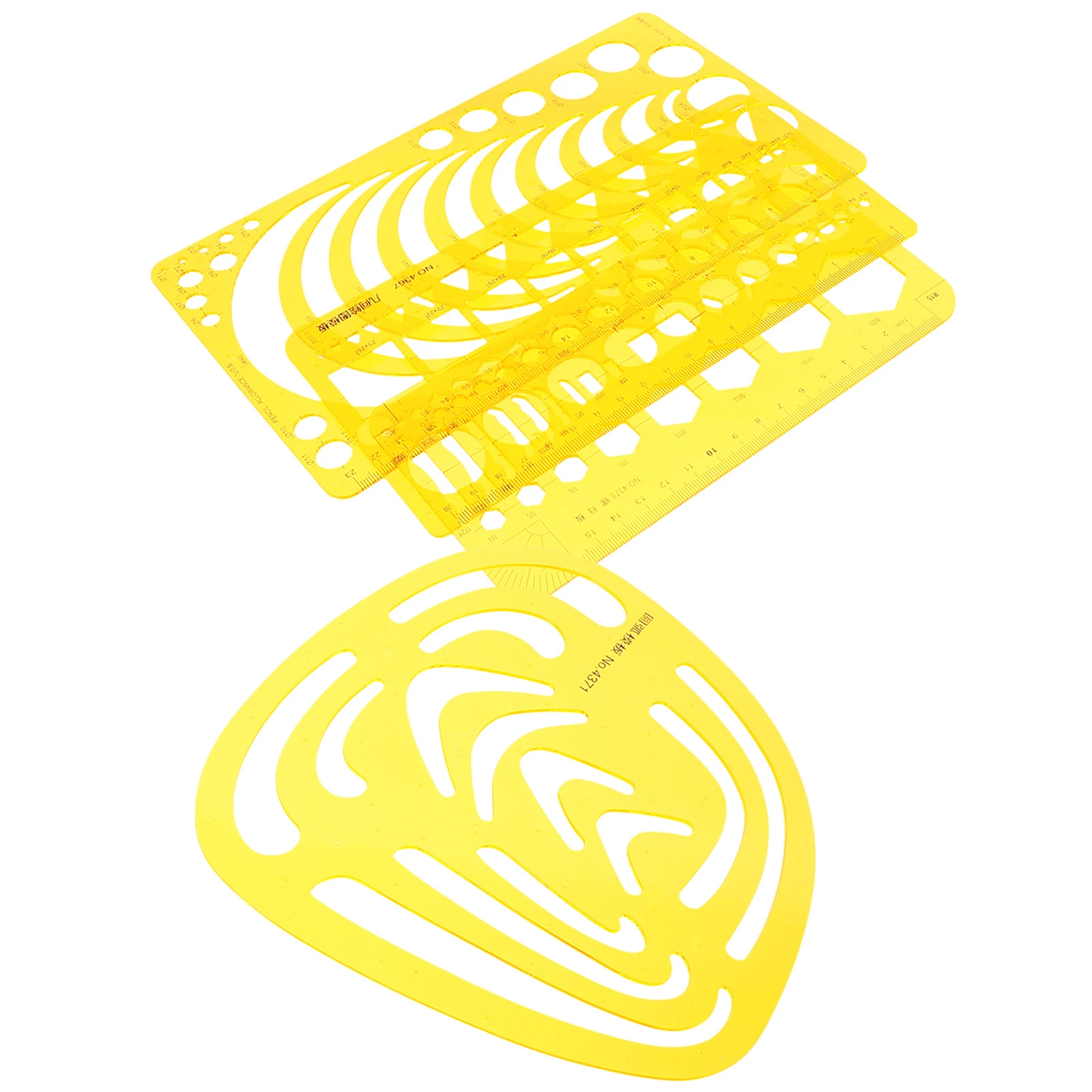 

4pcs Curve Rulers Transparent Template Hexagon Squares Triangles Measuring Tool Drafting Architecture Design Formwork Ruler Set