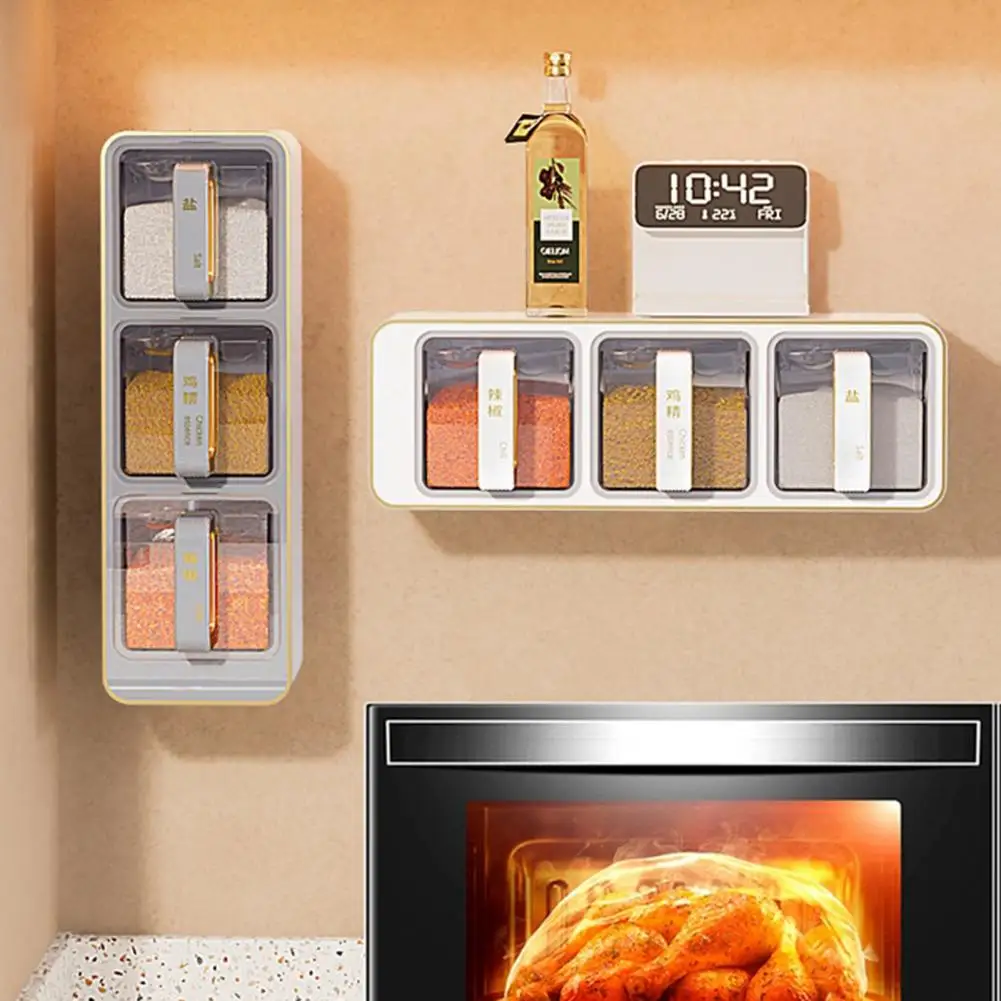 

Press-type Spice Dispenser Seasoning Box Moisture Sealed Freshness Locked Container Wall Mounted Partitioned Storage Spice Jar