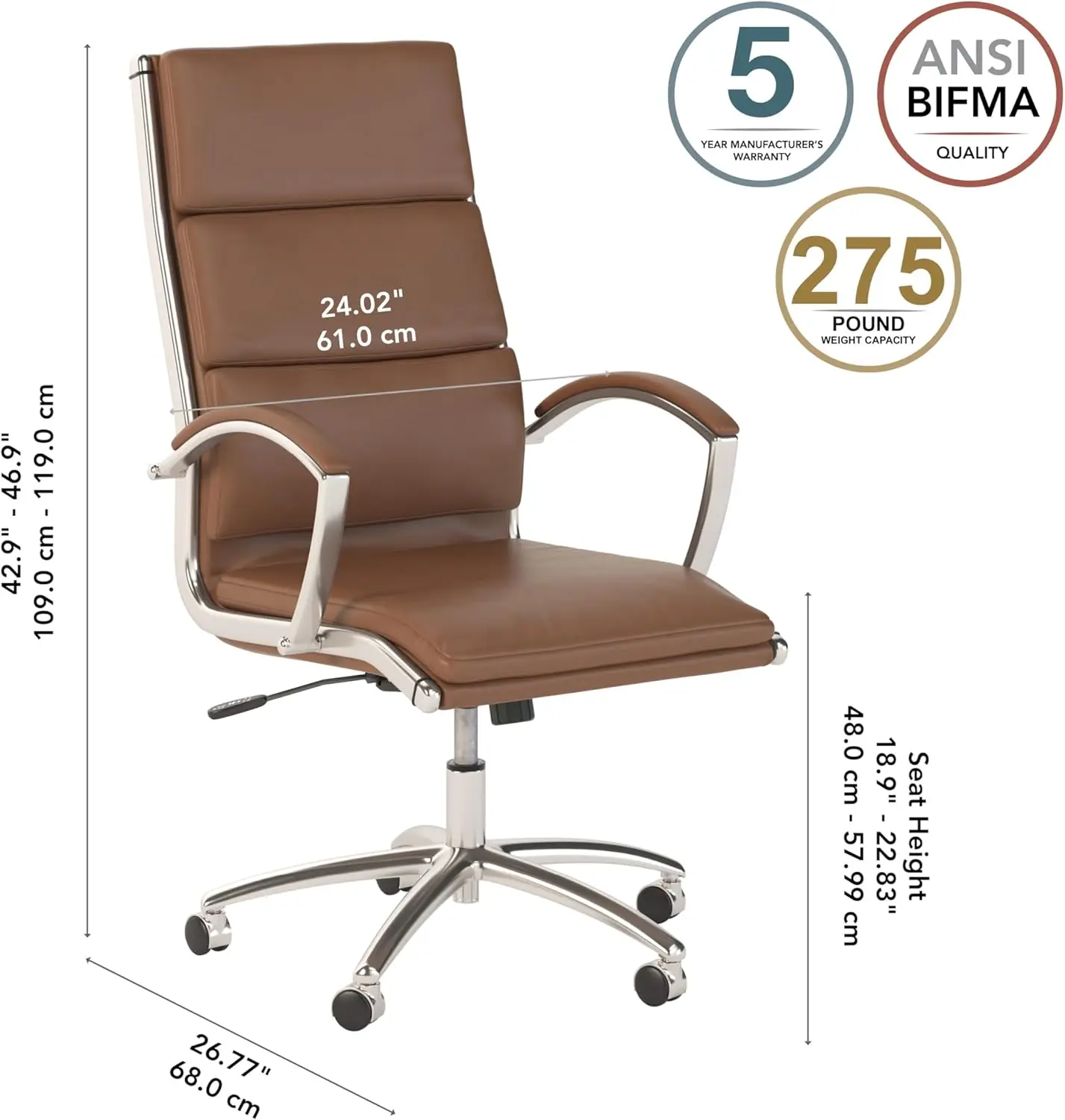 Jamestown High Back Executive Office Chair, Saddle Leather