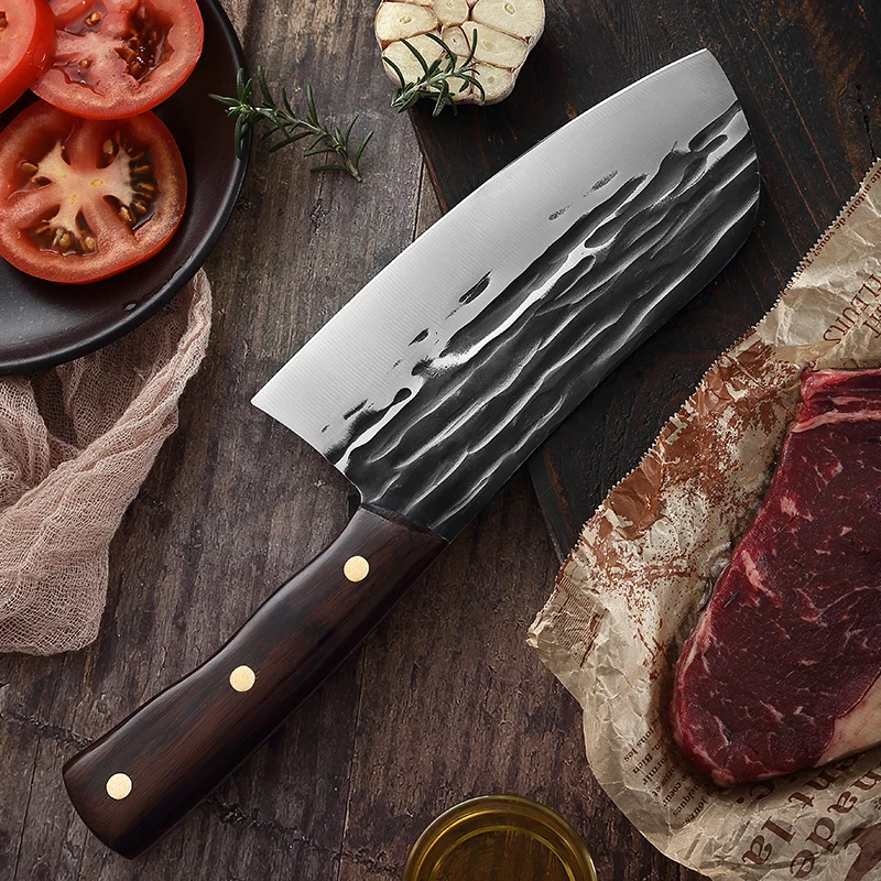 TJ POP Hand-forged 6.5 Inch Cleaver Knife 4Cr13 Stainless Steel Sharp Kitchen Chef Special Slicing Knife Meat Cutter Wood Handle