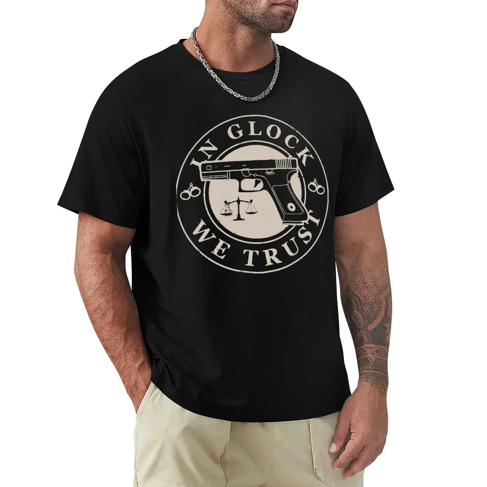 First Day Of In Glock We Trust Vintage Style Art T-Shirt tees blacks Short sleeve tee plain black t shirts men