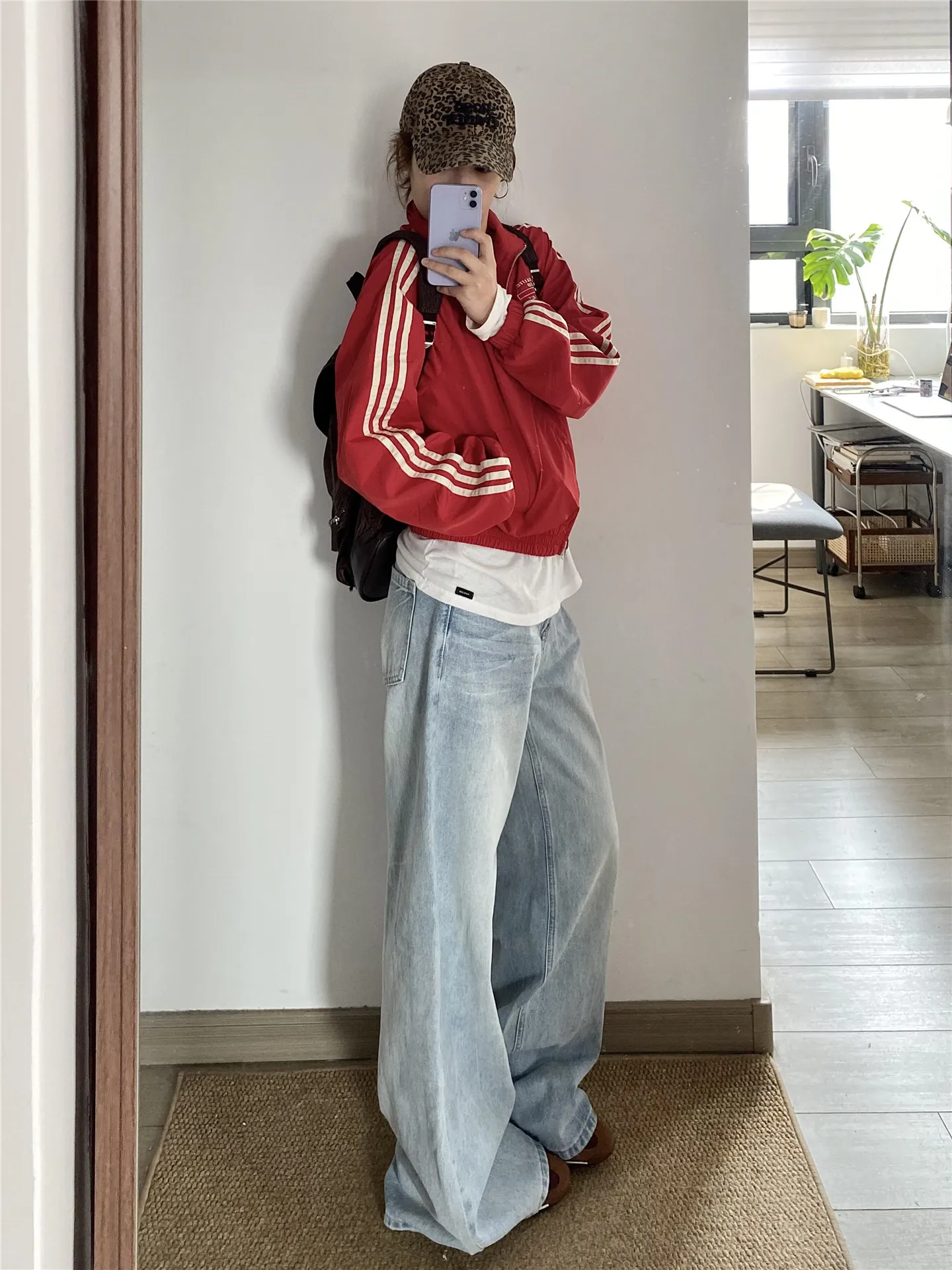 

Tall Women's Light Blue Wide Leg Jeans Spring Loose Drapey 's Whisker Washed Straight Tube Floor-Length Pants