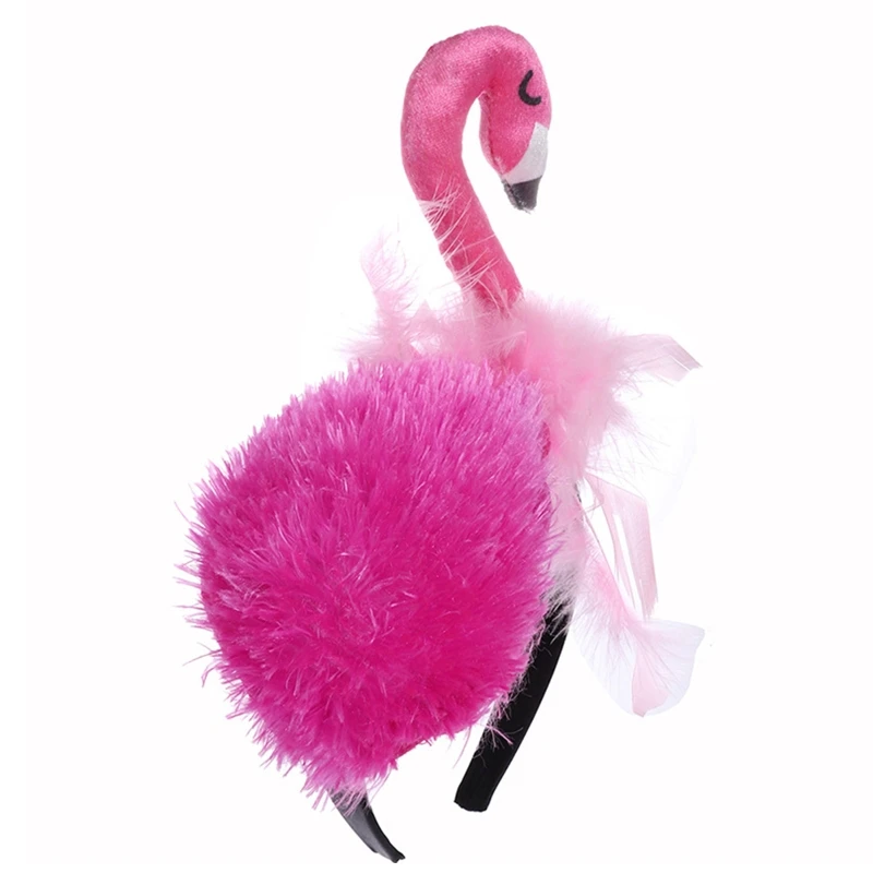 Cute Animals Stuffed Flamingo Hair Hoop Women Headband Makeup Head Band for Photoshoot Christmas Hair Accessories