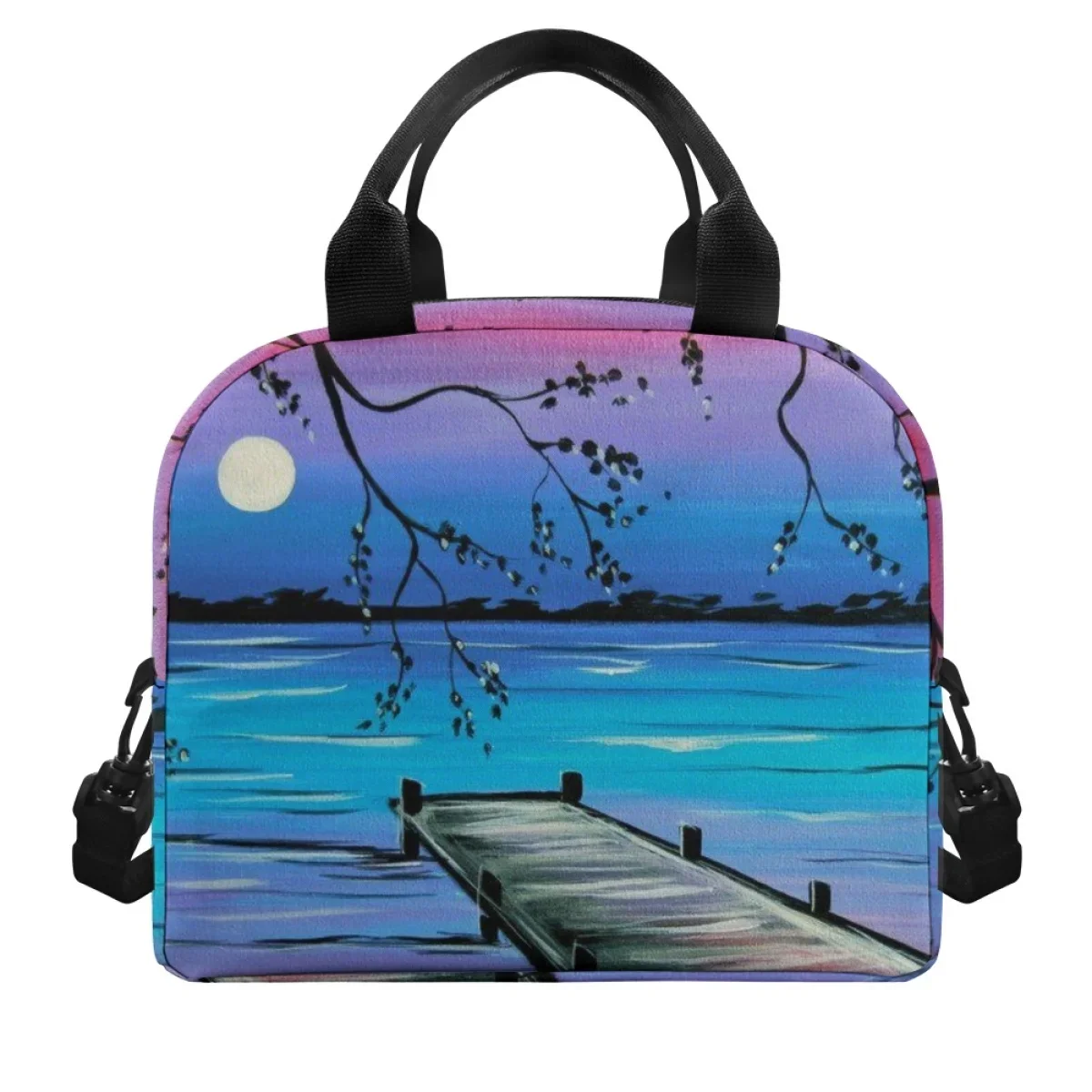 Beautiful Seascape Canvas Printing Lunch Bags For Women Picnic Handy Thermal Lunchbox Lightweight Multiple Pockets