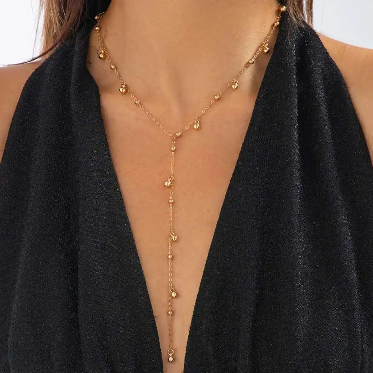 

Ingemark Vintage Trendy Long Y-Shaped CCB Bead Pendant Necklace For Women Creative Simple Gold Color Necklace Aesthetics Jewelry