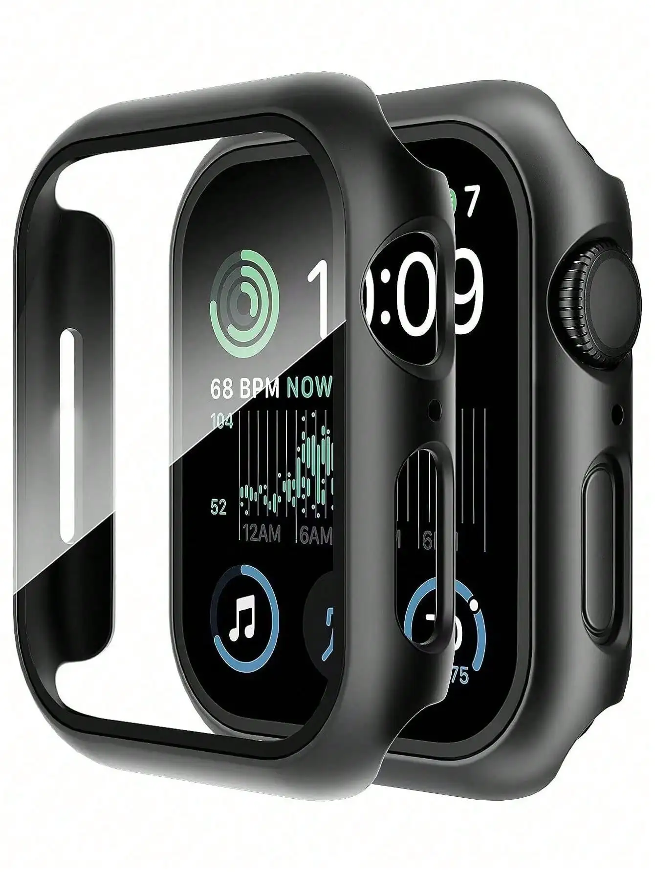 

Tempered Glass Screen Protector + Full Body PC Case for Apple Watch Series Ultra/SE/1-11, 38-49mm, Black