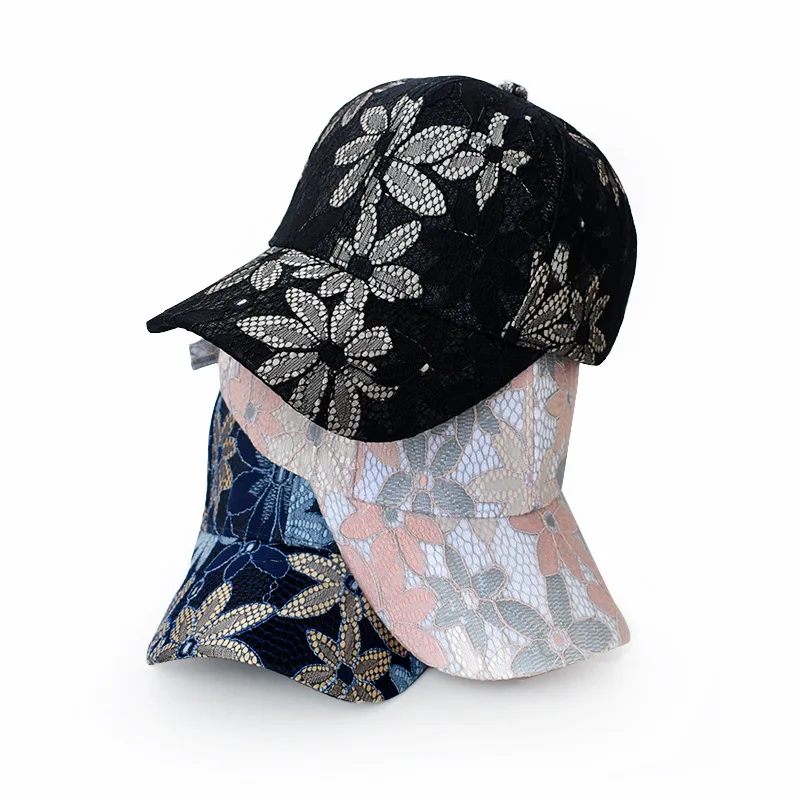 2024 Summer Women\'s Lace Breathable Baseball Cap Outdoor Sunscreen Sunshade Baseball Cap Street Hundred with Rebound Cap