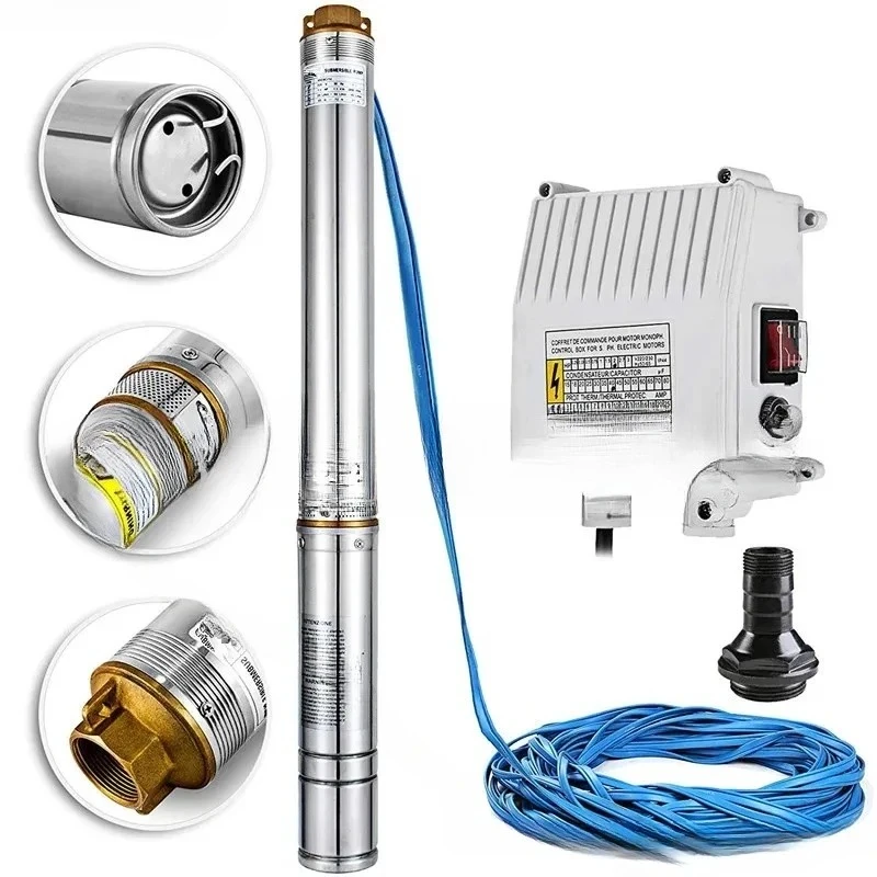 4 Inch 0.75KW Deep Well Pump 1HP 6500L/H Submersible Pump + 20M Cable + Contrl Box for Garden Home Agricultural Irrigation