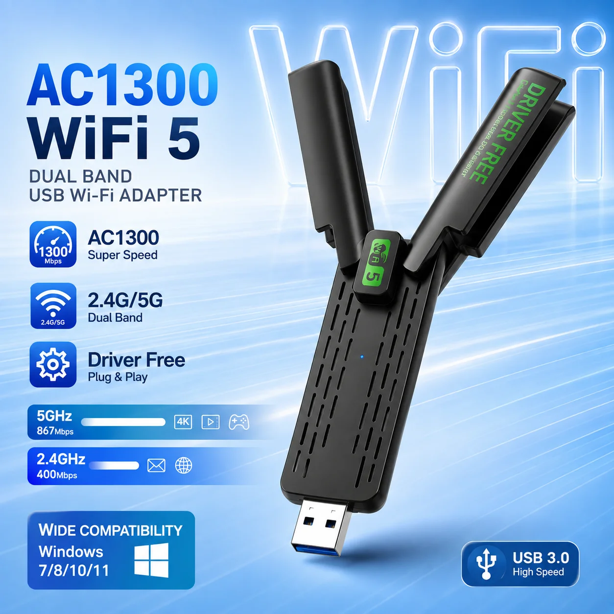 AX900 WiFi 6 Bluetooth 5.4 2-in-1 Wireless Adapter,900M Dual Band Driver Free WiFi Transmitter Receiver for Win10/11 Desktop Lap