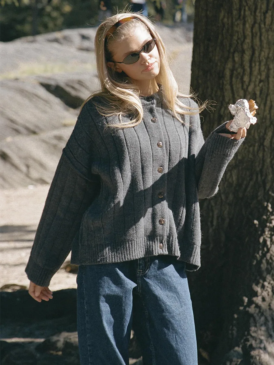 Blubelle Cardigan con scollo a O in maglia nuova da donna in morbido tessuto a maniche lunghe con bottoni sul davanti allentati autunno inverno maglioni casual con graffette