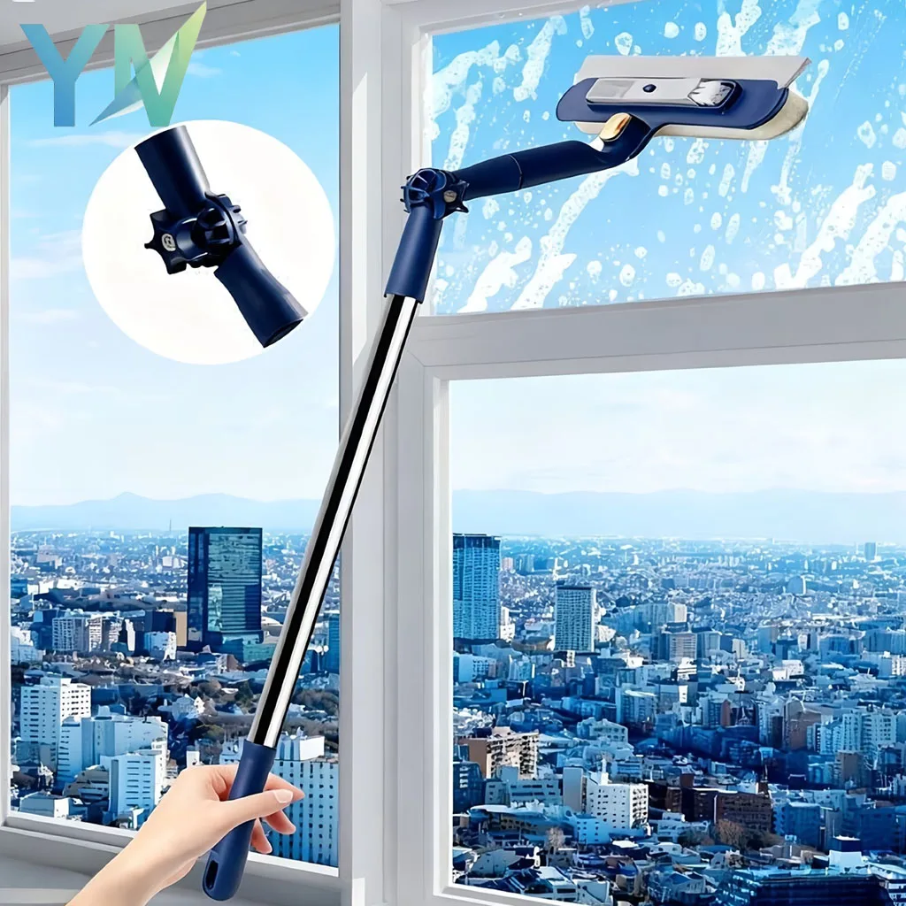 Limpador de Janelas Dupla Face de Alta Altura com Rodo Magnético para Vidros, Ferramenta de Limpeza com Cabo Telescópico para Uso Doméstico Externo