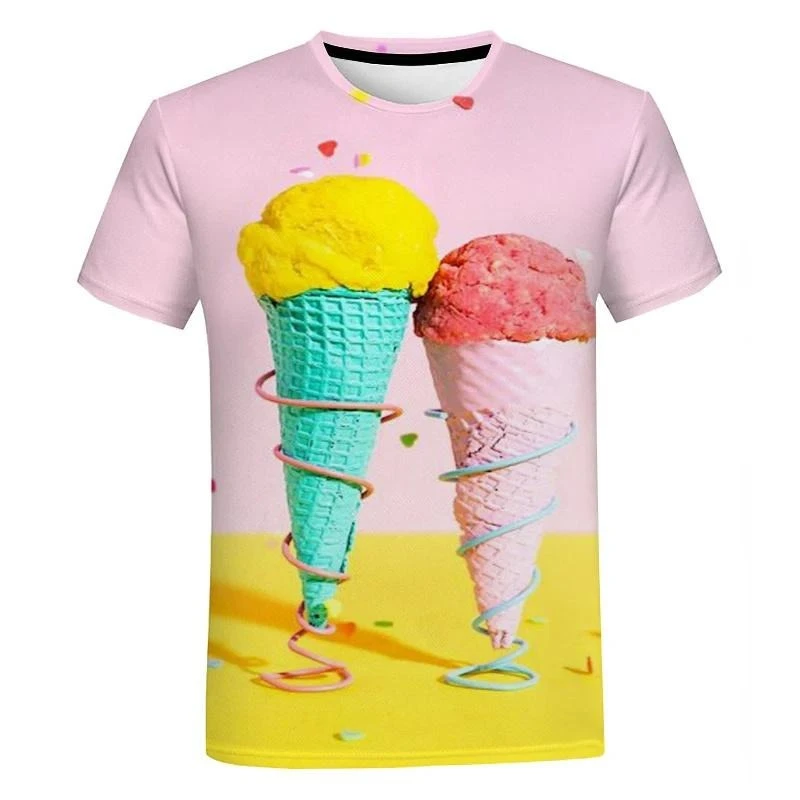 Funny Ice Cream 3D Print Men's Shirts Street Cool Short Sleeve T Shirts Graphic Humour Men Tee Tops Kids Tshirt Woman t-shirts