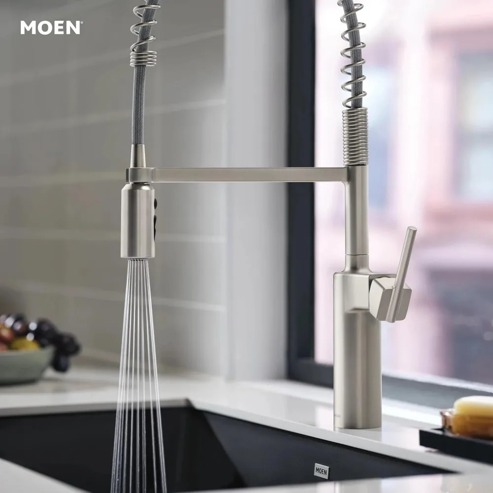 Moen Inara Spot Resist Stainless Steel Single-Handle Pre-Rinse Spring Pull-Down Kitchen Faucet dengan Power Boost Model 87863SRS