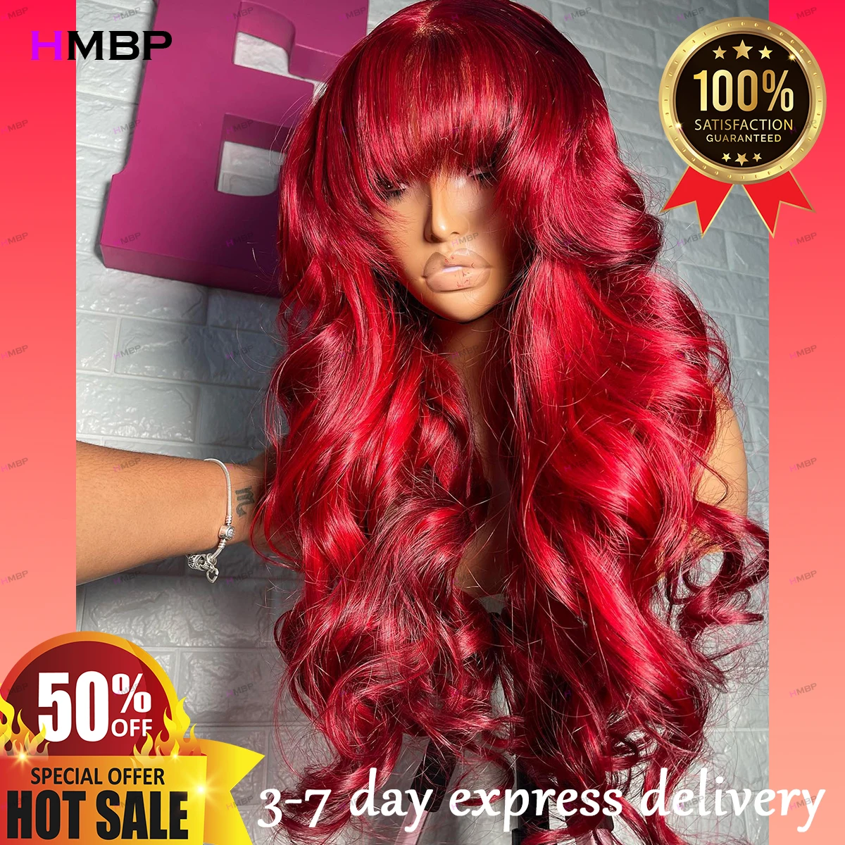 Bug Colour Body Wave Wig Pre Plucked Human Hair With Bangs Wigs Glueless Lace Wig Human Hair Ready To Wear HD Lace Frontal Wig