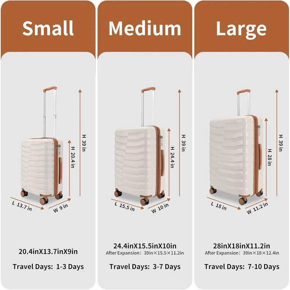 3ピースABS+PCハードサイドラゲージセット（スピナーホイール、YKKジッパー、TSAロック付き）男女兼用