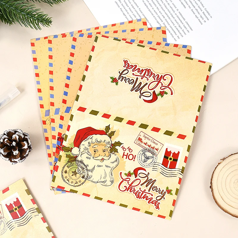 5 Pieces Christmas Postcard Greeting Card Vintage Christmas Stamp Cards with Envelopes Xmas Greeting Cards for Christmas Holiday