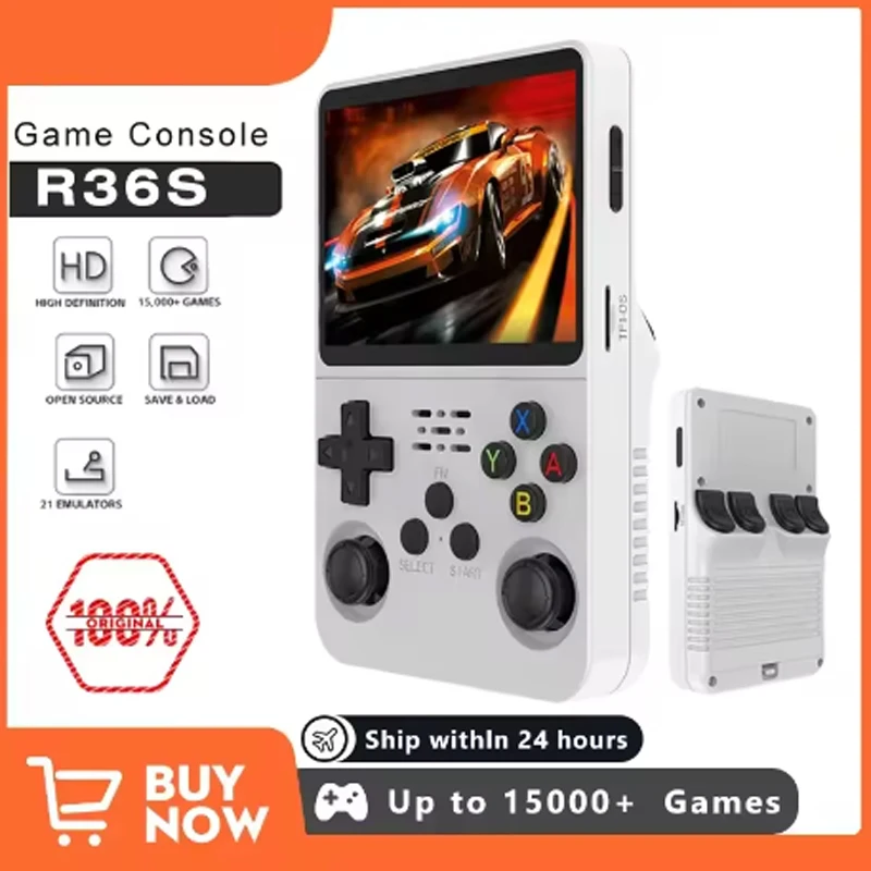 

R36S Retro Handheld Video Game Console Open Source Linux System 3.5 Inch IPS Screen 64GB Portable Pocket Player with Games