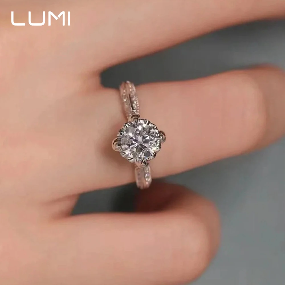 خاتم فضة استرليني 925 منقوش بالزهور 1CT D-Color مويسانيتي - أشرطة عزر مصنوعة يدويًا على شكل حرفي عتيق مع ألماس مطلي بالمختبر