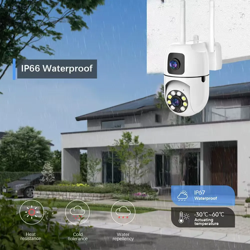 8MP Wifi Surveillance Camera Dual Lens Outdoor lP Camera PTZ Dual Screen CCTV camera  Color Night Vision Security Protection Cam