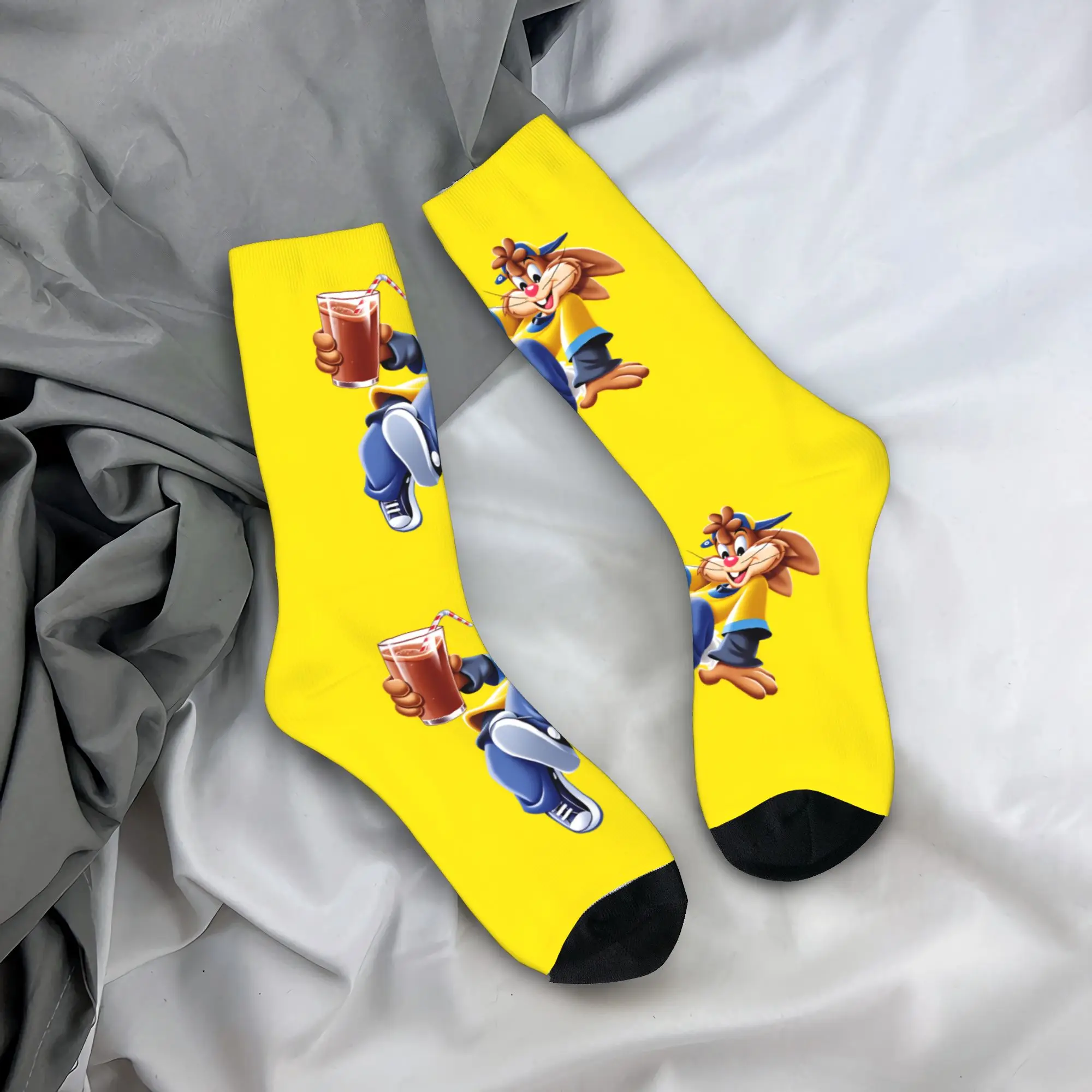Calcetines Nesquik con diseño de conejo y leche de chocolate, medias de moda para otoño, calcetines antibacterianos para adultos y hombres, calcetines de ciclismo de diseño cómodo