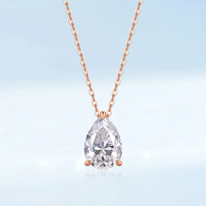 EWYA Solitaire Pear Cut 1-5CT D Kleur Moissanite Diamanten Hanger voor Vrouwen 925 Verzilverd 18 k Rose Gouden Ketting Ketting GRA - afbeelding 2