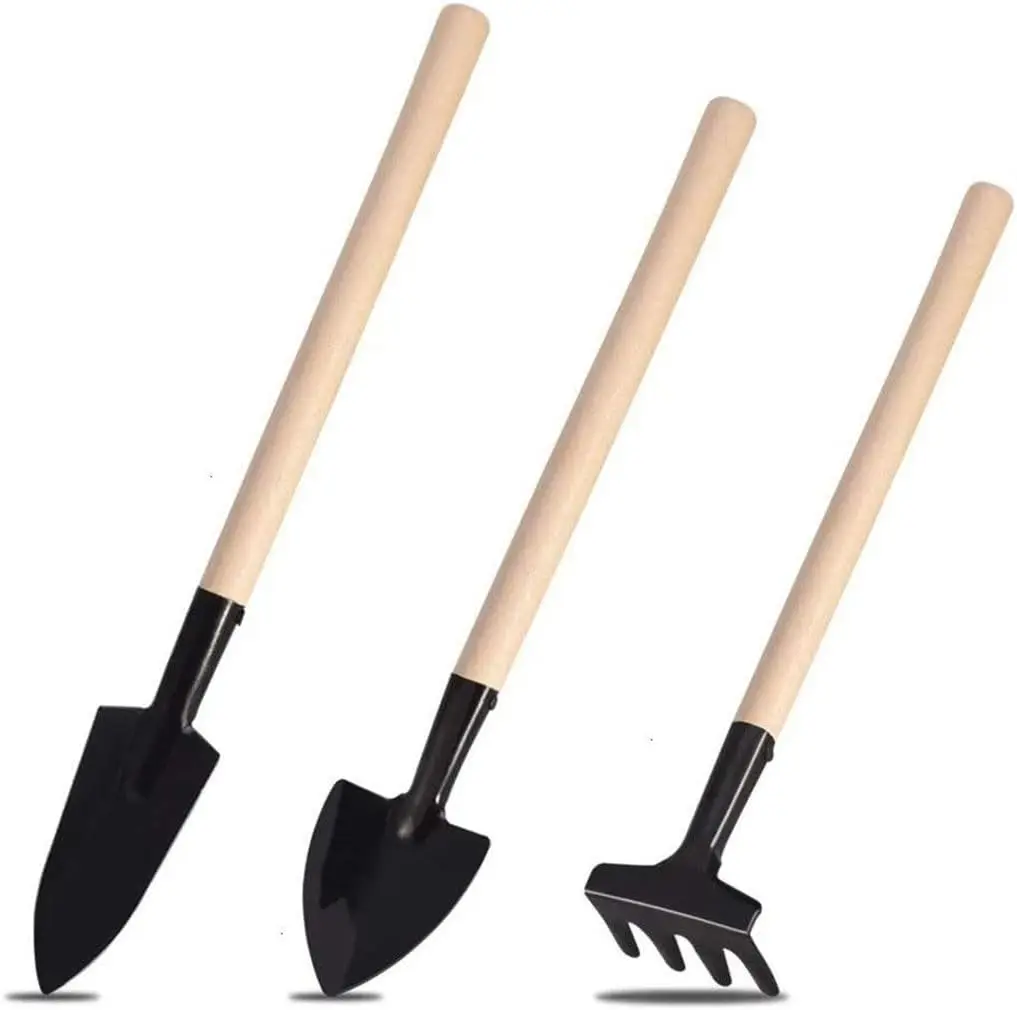 3pcs/ Set Mini Shovel Bonsai Tools Wood Handle Stainless Steel Potted Plants for Gardening