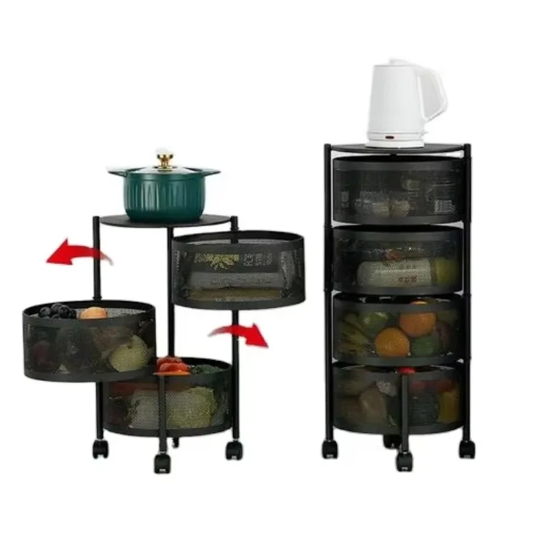 

Hot Selling Round Rotatable Vegetable or Fruit Storage Rack / Basket Practical Trolley for Kitchen
