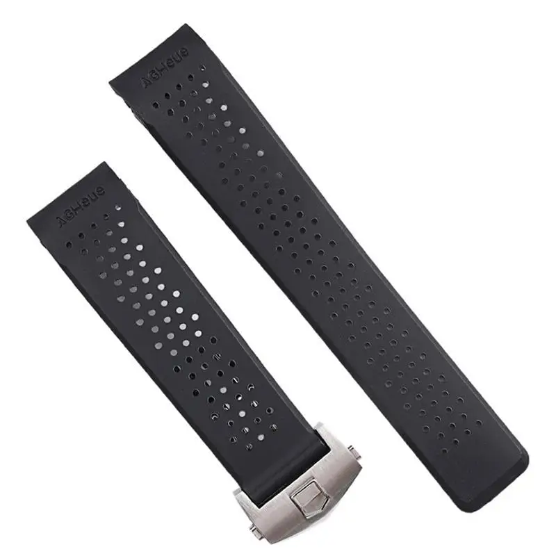 SCHIK Classical 22 24mm Rubber Watchproof Black Watchband For TAG Heuer CARRERA Men Silicone Wrist Tape Deplyment Clasp Logo On