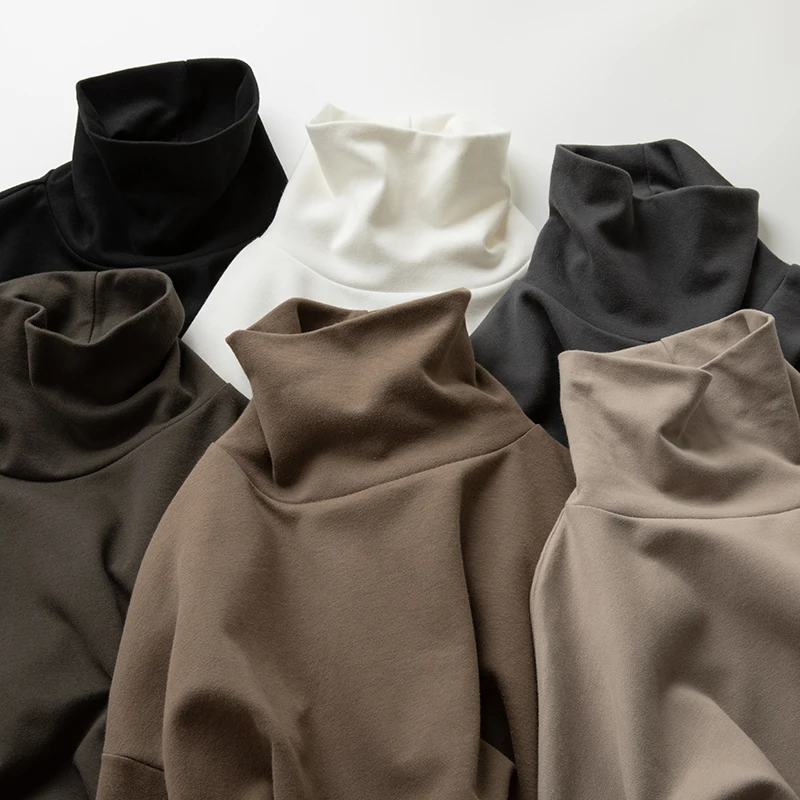 

Американский винтажный хлопковый свитер с высоким воротником, длинный, свободный крой, молодежный, модный базовый слой, топ