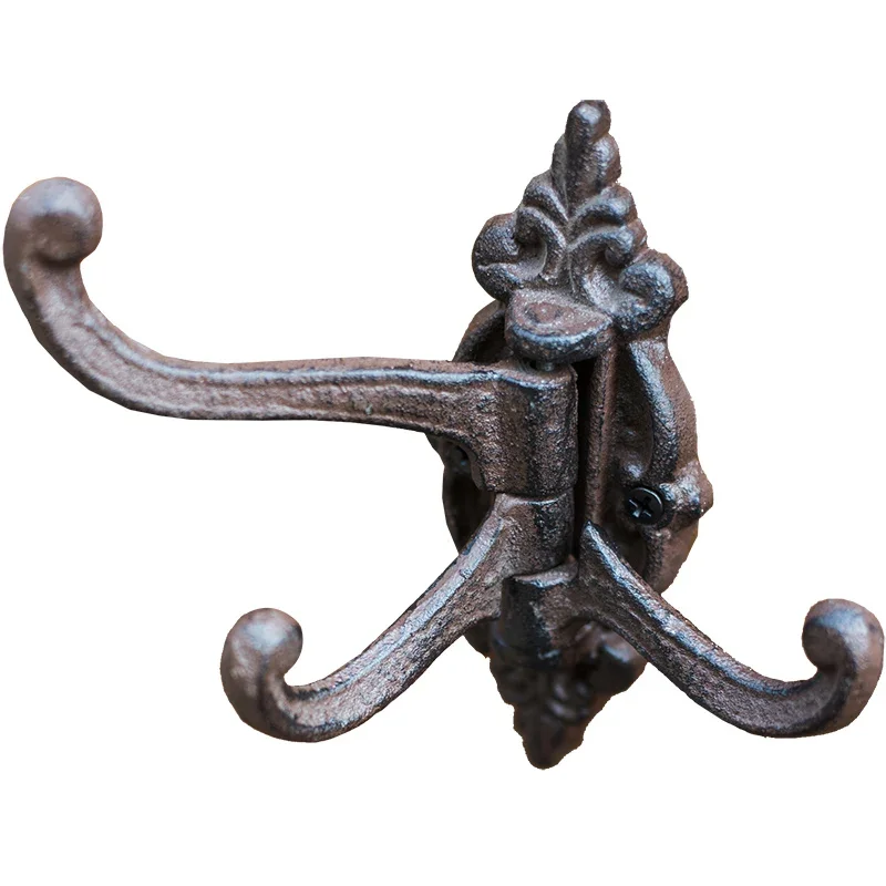 Cast Iron Multi-function Hook Multi-layer Multi-angle Folding Wall Hooks Decorative Retro Grocery Garden Door Back Accessories